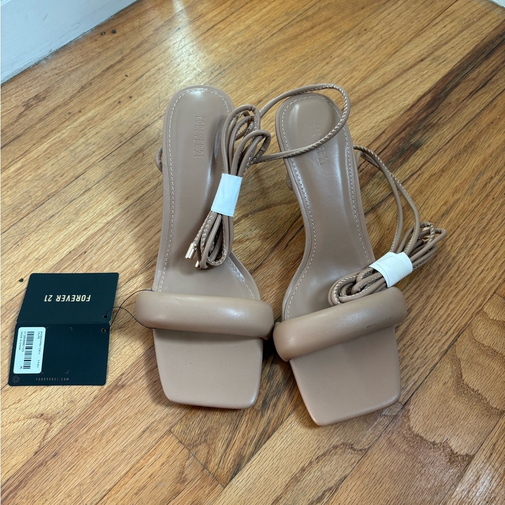 Forever 21 Beige Faux Leather Lace Up Heels